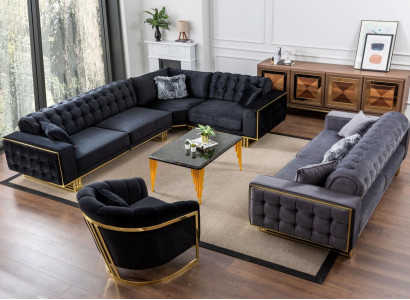 Designer 3tlg.Wohnzimmer set Ecksofa L-form + 3 + 1 Sitzer Luxus Eckcouch